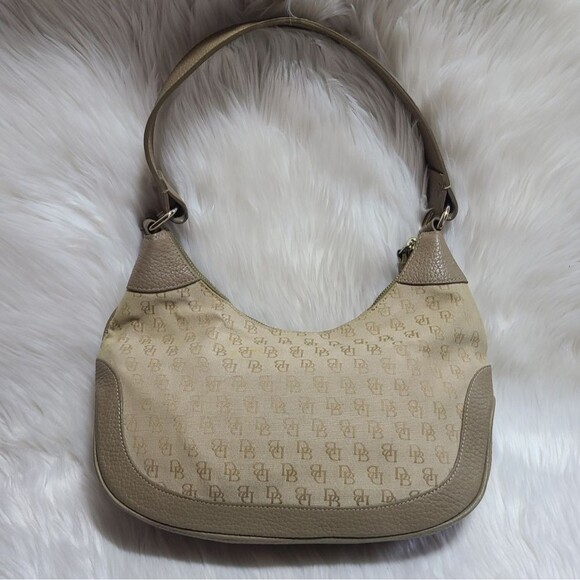 Vintage Dooney & Bourke Monogram Canvas Leather Hobo Shoulder Bag - Picture 2 of 12